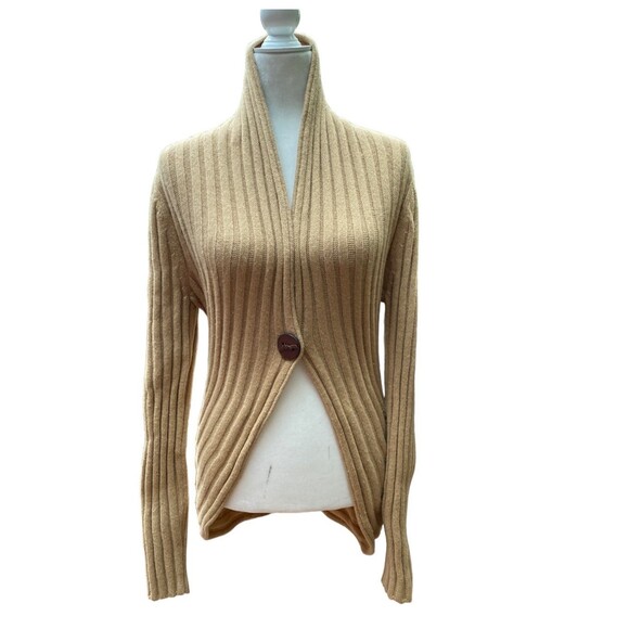 Jones New York Signature Wool-Blend Ribbed Knit Cardigan L Beige One-Button - Picture 2 of 11